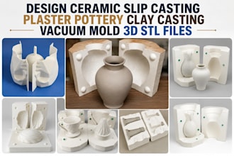 design ceramic slip casting plaster pottery clay casting vacum mold 3d stl files