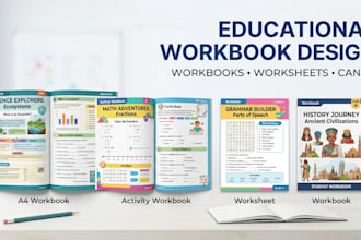design educational workbooks, canva layouts and learning materials
