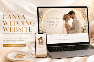 design canva wedding website, wedding magazine, landing page and rsvp website
