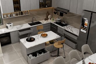 design kitchen interior in 3d and create realistic 3d kitchen rendering