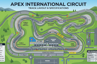 create technical racing circuit map, track layout and motorsport vector design
