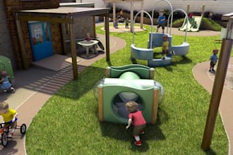 do 3d playground design garden yard pergola roof top pool realistic rendering