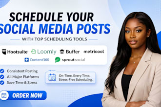 schedule social media posts via buffer, hootsuite, metricool, loomly and publer