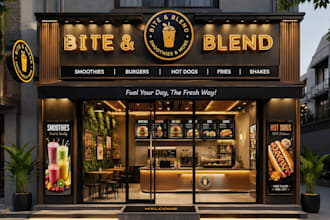 do 3d mockup design, window graphics, shopfront or storefront, signboard design