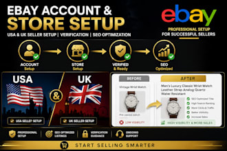 ebay account creation, USA UK  ebay store setup, ebay verification, ebay SEO