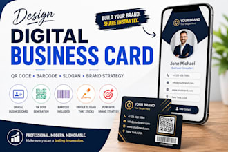 design digital business card, generate qr code, barcode, slogan, brand strategy