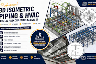 do 3d isometric, 3d design, piping, piping layout, hvac design, 2d drawing