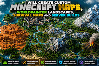create minecraft maps, worldpainter landscapes, survival maps and server builds