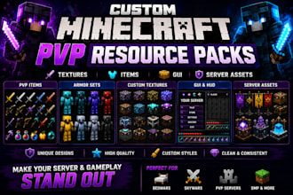 create minecraft pvp resource packs, textures, items, gui and server assets