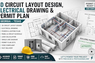do 3d circuit layout design, electrical drawing and permit plan georgia texas