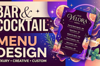design a luxury bar, cocktail, drink menu for your business