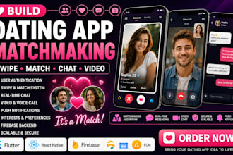 build dating app matchmaking swipe video chat with flutter react native firebase
