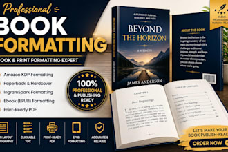 professionally format your book for KDP, ingramspark, ebook, lulu and print