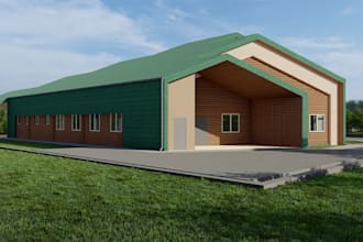 renovate country residence property,modern cabin house exterior,open land render