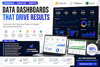make power bi or tableau KPI dashboard, dax, excel report, data analysis