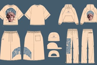 design clothing tech pack streetwear, hoodie tech pack flat sketch factory ready