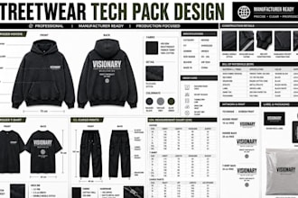 create streetwear tech pack, fashion tech pack, apparel design garmet spec sheet