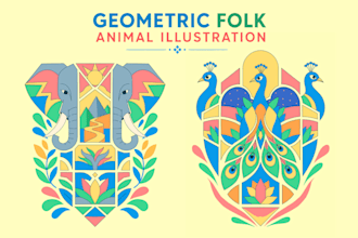 create geometric folk animal vector illustrations