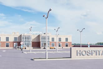 create realistic 3d hospital and healthcare interior and exterior design