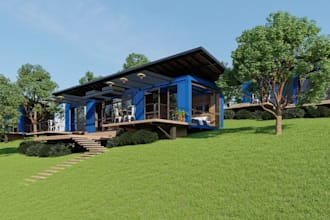 sketch to 3d shipping container house,interior layout,modular prefab home render