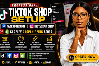 set up tiktok shop, facebook shop, instagram shop or shopify dropshipping store
