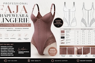 design faja shapewear lingerie clothing tech pack and fashion flat sketch