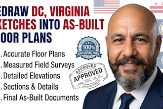 redraw dc virginia sketches into as built floor plan VA sketch to cad