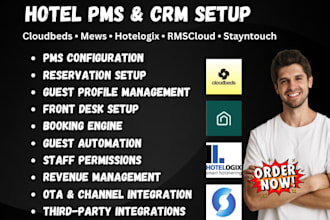 setup hotel pms CRM cloudbeds mews hotelogix rmscloud stayntouch