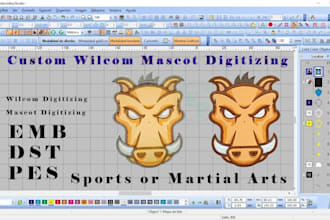 do custom wilcom sports mascot patch embroidery in dst emb jef hus