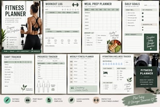 build fitness planner, workout log, meal prep, daily goals, habit, tracker sheet