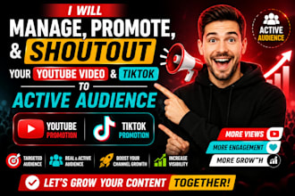 manage promote and shoutout your youtube videoand tiktok to an active audience