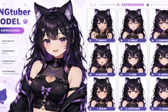 design png vtuber model in cute style chibi vtuber style for streaming