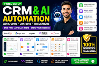 setup CRM, ai automation, chatbot, zapier, n8n and workflows