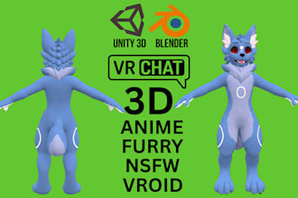 create custom vrchat avatar, vr character, furry avatar, 3d character and vroid
