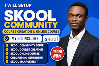 setup skool community, skool course creation and create skool online course