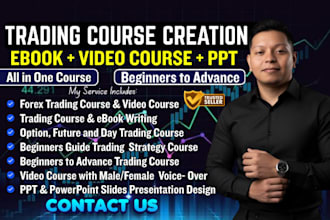 create beginner guide trading course with ebook, video course, lessons plan, PPT