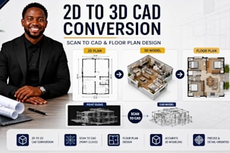 do 2d to 3d cad conversion, scan to cad and floor plan design