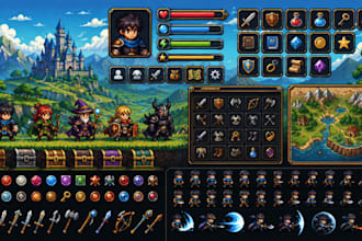 design custom pixel art game ui icon assets hud rpg sprite  sprite sheet