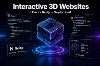 do interactive 3d animated frontend website reactjs nextjs shopify liquid expert