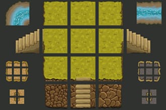 do 2d topdown pixel art tileset,  pixel background, game asset for rpgs