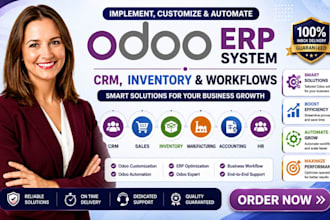 implement customize and automate odoo erp system, CRM, inventory and workflows