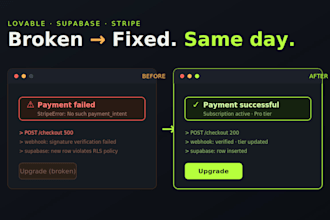 fix your broken lovable, supabase or stripe app