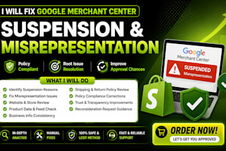 fix google merchant center suspension and misrepresentation