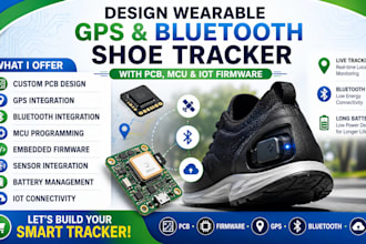 design wearable gps and bluetooth shoe tracker with pcb, mcu and iot firmware