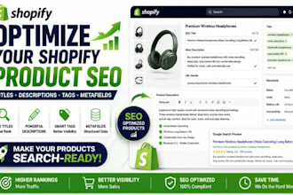 optimise shopify product, titles, descriptions, tags, metafields and,on page seo