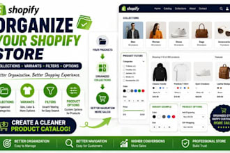 organize shopify collection, product options, filters, catalog structure option