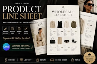 design product line sheet, wholesale catalog, sell sheet and lookbook