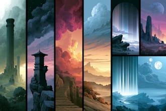 draw landscape illustration and background concept art, nft