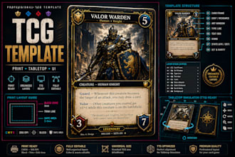 design a professional tcg card template for print and tabletop simulator