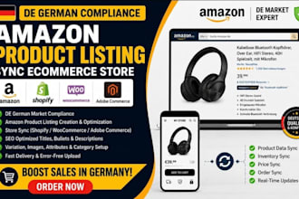 create de german compliance amazon product listing sync ecommerce store, shopify